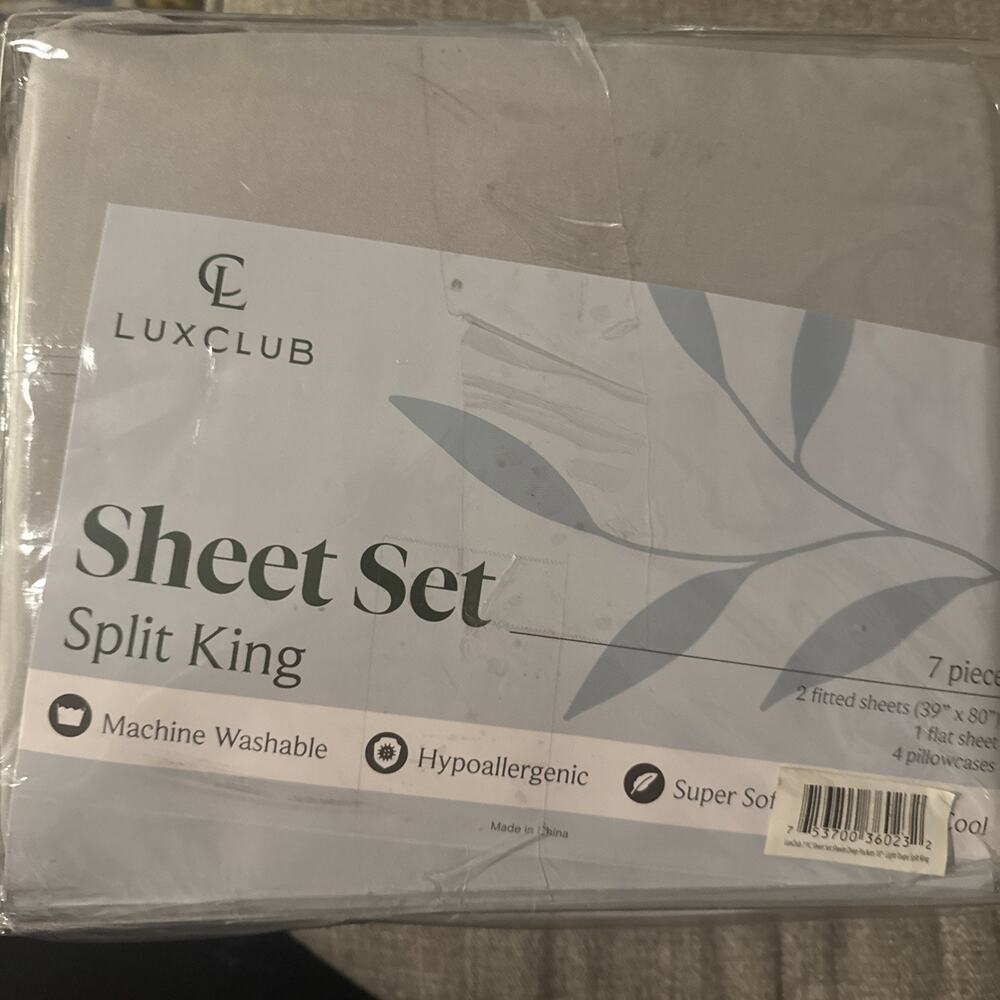 LuxClub Split King Lt. Taupe 7 Pc Sheet Set Hypoallergenic Cooling Soft Luxury